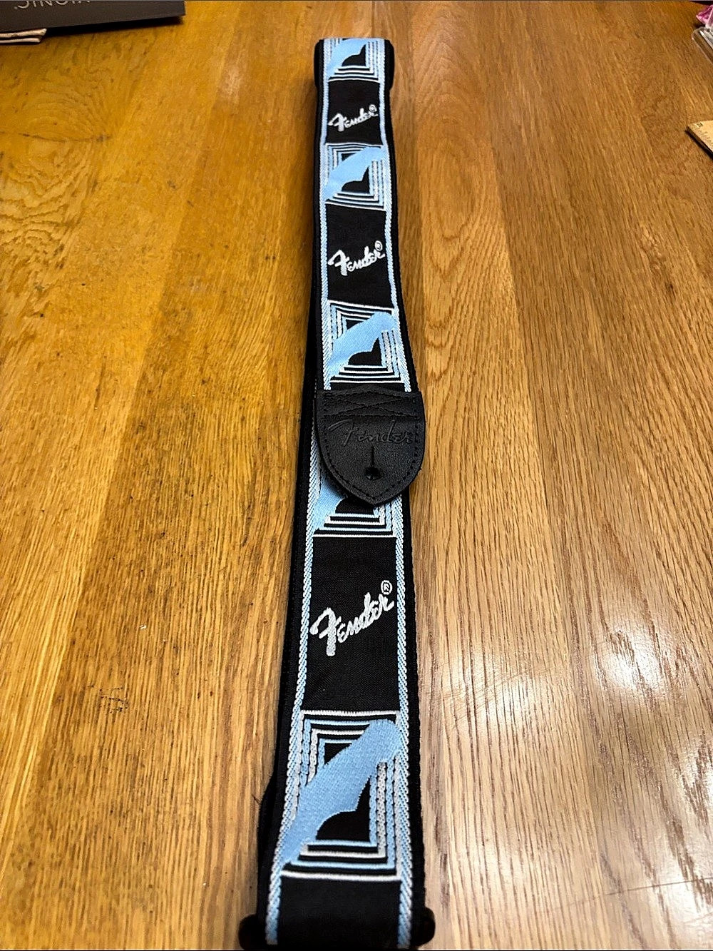Fender 2" Monogrammed Guitar Strap (Black/Light Grey/Blue) Guitar Strap in Black